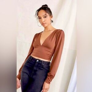 Forever 21 Long Sleeve Plunging Crop Top